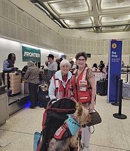 American Red Cross volunteer Patricia Labossiere (on the left) from the Southeast and East Deep Texas chapter is flying out of Houston Texasheading to Portland Maine to support disaster relief operations for Hurricane Lee.  Red Cross volunteer Stacy O'Quinn (on the right) stepped up immediately to offer her a ride to the airport and of course big hugs before her deployment.