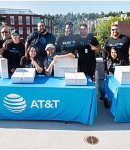 Members of AT&T Believes Oregon volunteer team gearing up to help distribute laptops to students and families from Oregon Community Foundation’s Black Student Success Network. Photo credit: Oregon Community Foundation