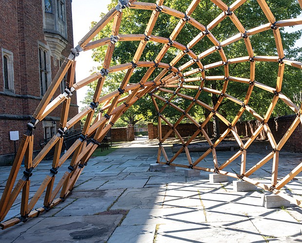 Lo-Fab Pavilion, a robotically fabricated structure at the Branch Museum of Architecture and Design on Monument Avenue. The structure, built by MASS Design Group and Virginia Tech Center for Design Research, is a part of the museum’s “Modeling a Vision: Design, Technology and Impact” exhibition.