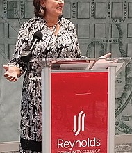 Reynolds Community College president paula p. pando speaks during a press conference announcing
a workforce partnership between Richmond and Reynolds Community College in Reynolds’ Downtown campus.