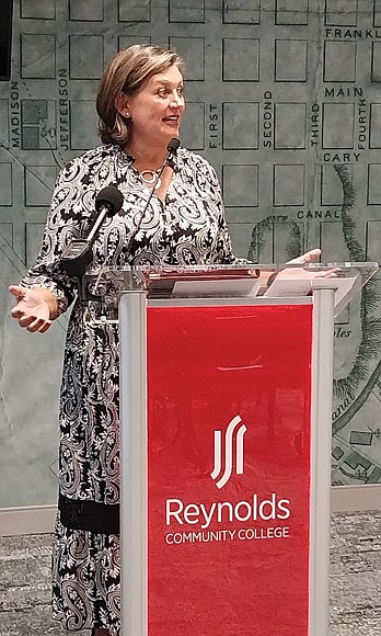 Reynolds Community College president paula p. pando speaks during a press conference announcing
a workforce partnership between Richmond and Reynolds Community College in Reynolds’ Downtown campus.