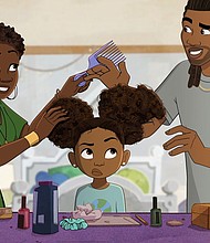 Angela Young, Zuri Young Love, Stephen Love are pictured from the film Hair Love.
Mandatory Credit:	Max/Sony Pictures Animation