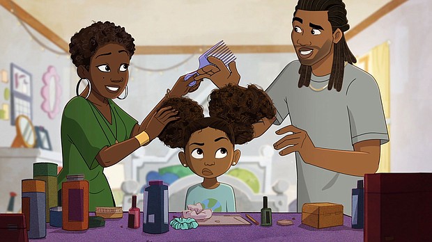 Angela Young, Zuri Young Love, Stephen Love are pictured from the film Hair Love.
Mandatory Credit:	Max/Sony Pictures Animation