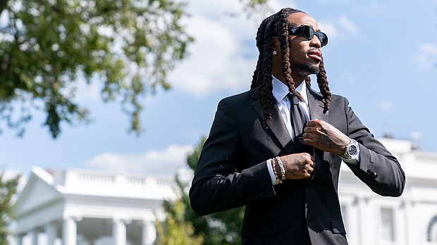 Quavo poses for a portrait at the White House in Washington, on September 20. Quavo, who lost his nephew and fellow Migos member Takeoff to gun violence last year, is turning his grief into action.
Mandatory Credit:	Stephanie Scarbrough/AP