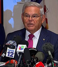 US Sen. Bob Menendez delivers a statement on Monday, September 25. Menendez remained defiant after being indicted on bribery charges at the end of last week, calling the legal battle ahead his “biggest fight yet,” and said that he believes he will be exonerated.
Mandatory Credit:	CNN