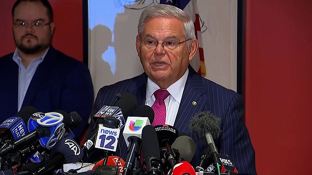 US Sen. Bob Menendez delivers a statement on Monday, September 25. Menendez remained defiant after being indicted on bribery charges at the end of last week, calling the legal battle ahead his “biggest fight yet,” and said that he believes he will be exonerated.
Mandatory Credit:	CNN