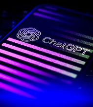 The OpenAI ChatGPT logo is seen in this photo illustration in Warsaw, Poland on 06 January, 2022. You can now speak aloud to ChatGPT and hear the artificial intelligence-powered chatbot talk back.
Mandatory Credit:	Jaap Arriens/NurPhoto/Shutterstock