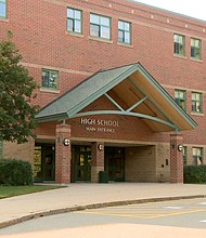 Bedford High School is seen in Bedford, New Hampshire, on September 21. Some 9th and 10th grade Bedford High School students, in Bedford, New Hampshire, mostly boys, took pictures of 11th and 12th-grade girls’ buttocks and breasts without their consent, “grading them and sharing those with others,” according to letters sent to parents by High School Principal Robert Jozokos.
Mandatory Credit:	WMUR