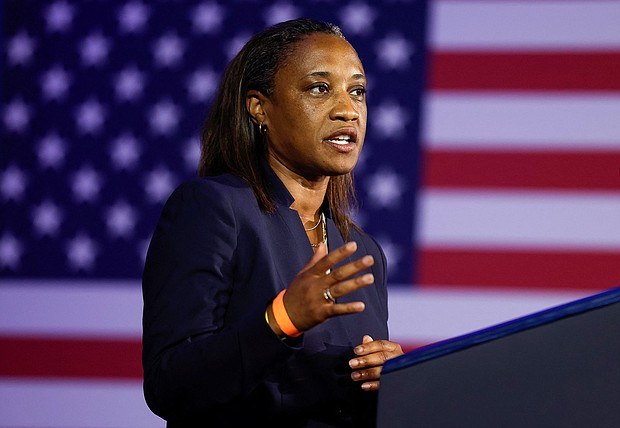 Emily's List President Laphonza Butler speaks during a political event with reproductive rights groups at the Mayflower Hotel in Washington, DC, on June 23, 2023.
Mandatory Credit:	Evelyn Hockstein/Reuters