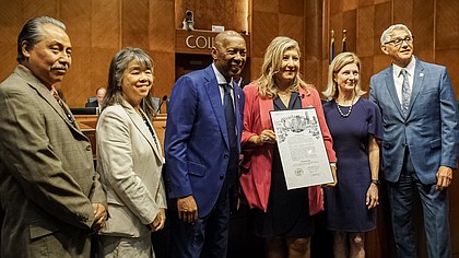 Houston Mayor Sylvester Turner (3rd from L) was among those on hand for the news briefing announcing the launch of the Naturalize Now, Houston campaign.