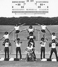 Cheerleaders from 1978
Jackson State University cheerleaders and tumblers posing for a photograph at the Mississippi Veterans Memorial Stadium in 1978. (Jackson State University via Getty Images)