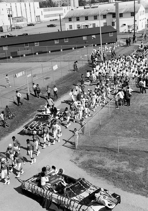 Jackson State University students march during the parade on the campus leading to Alumni Field. (Jackson State University via Getty Images) The academic year was 1969-70. Fall '69.