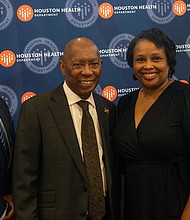 My Brother's Keeper Houston Project Director Chazz Bailey, Mayor Sylvester Turner, Houston Health Department Chief of Staff, Judy Harris and Houston Health Department Director Stephen Williams attend My Brother's Keeper Houston's Next Chapter event.