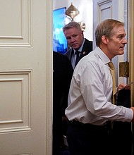 Rep. Jim Jordan leaves the office of House Majority Whip Tom Emmer on Tuesday.
Mandatory Credit:	Elizabeth Frantz/Reuters