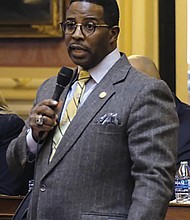 Delegate C.E. “Cliff” Hayes, D-Chesapeake, addresses members during the floor session in January 2022 of the Virginia House of Delegates at the State Capitol. A recent investigative report provided to The Associated Press has raised questions about whether Delegate Hayes is meeting the state’s residency standards for lawmakers. He insists he is following the law.