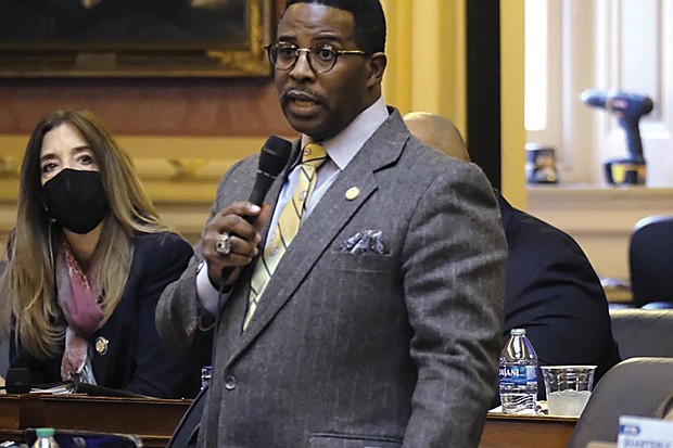 Delegate C.E. “Cliff” Hayes, D-Chesapeake, addresses members during the floor session in January 2022 of the Virginia House of Delegates at the State Capitol. A recent investigative report provided to The Associated Press has raised questions about whether Delegate Hayes is meeting the state’s residency standards for lawmakers. He insists he is following the law.