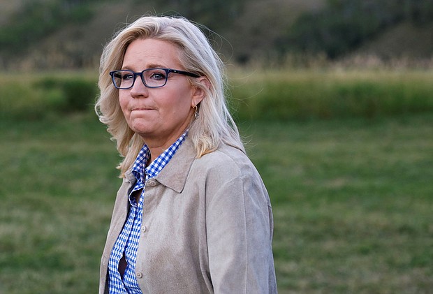 Republican former Rep. Liz Cheney on October 22 tied the “dangerous” House GOP chaos to former President Donald Trump’s behavior and the Republicans supporting him.
Mandatory Credit:	David Stubbs/Reuters