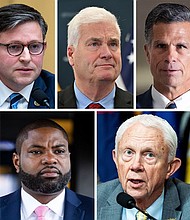 Top row, from left: Republican representatives Gary Palmer, Mike Johnson, Tom Emmer, Dan Meuser and Kevin Hern. Bottom row, from left: Pete Sessions, Byron Donalds, Jack Bergman and Austin Scott.
Mandatory Credit:	Getty Images