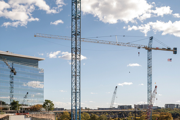 The skyline around Richmond’s Downtown riverfront area is peppered with cranes as CoStar Group continues construction of its $460 million expansion in Richmond.