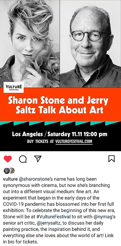 Jerry Saltz recently announced that he selected Sharon Stone for his annual artist-talk at the New York Magazine Vulture Fest.