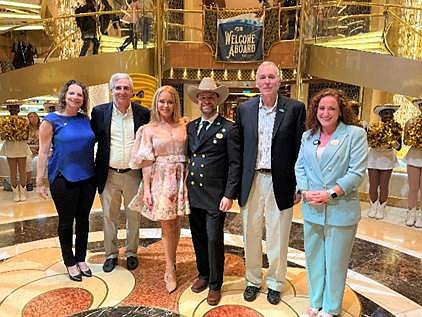 Debbie Holbrook, Princess Director of Deployment and Itinerary Planning; Terry Thornton, Princess Chief Commercial Officer; Jill Whelan, Princess Celebrations Ambassador; Aldo Traverso, Regal Princess Captain; Jeff Paterson, Galveston Wharves Board Vice Chairman; Alexandra Ambriano, Regal Princess Cruise Director