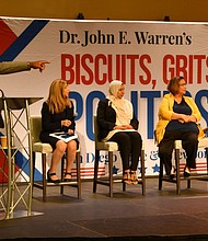 (L-R) Dr. John E. Warren, San Diego Voice & Viewpoint Publisher; Summer Stephan, San Diego County District Attorney; Tazheen Nizam, CAIR-San Diego Executive Director; Susan Delos Santos, Filipino Press Publisher; Camille Appling, Indian Voices