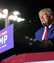 Former President Donald Trump speaks at a campaign rally in Hialeah, Florida, on Wednesday.
Mandatory Credit:	Lynne Sladky/AP