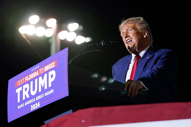 Former President Donald Trump speaks at a campaign rally in Hialeah, Florida, on Wednesday.
Mandatory Credit:	Lynne Sladky/AP