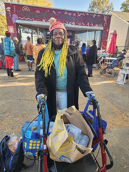 Barbara Forrest, above, is thankful for the no-cost grocery items available on Saturdays from 10 a.m. to 2 p.m.