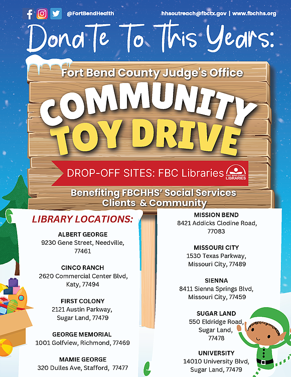Join Fort Bend County Judge KP George's Annual Community Toy Drive, bringing joy to Fort Bend County Social Services families …