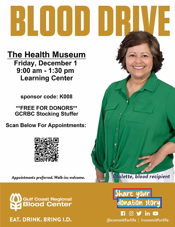 The Health Museum and the Gulf Coast Regional Blood Center host community blood drive