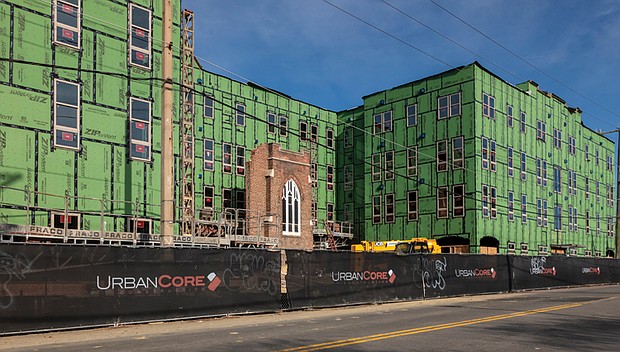 The Church front of Mizpah Presbytarian Church is still visible as the site of the future home of Brookland Park Apartments continues to undergo construction in Richmond’s North Side. Richmond City Council approved a special use permit in 2018 for the $18 million development.