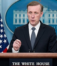 US National Security Adviser Jake Sullivan speaks during the daily briefing in the Brady Briefing Room of the White House in Washington, DC, on November 13, 2023.
Mandatory Credit:	Saul Loeb/AFP/Getty Images