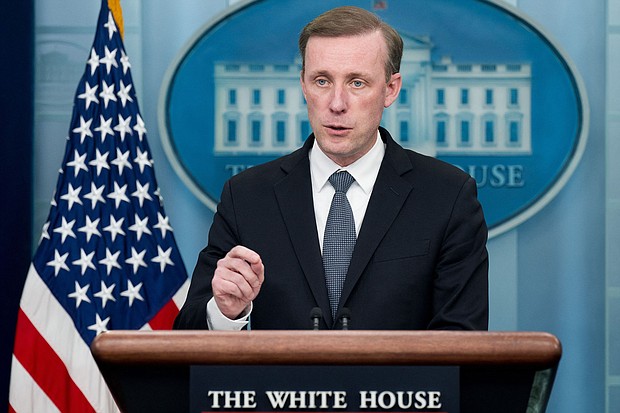 US National Security Adviser Jake Sullivan speaks during the daily briefing in the Brady Briefing Room of the White House in Washington, DC, on November 13, 2023.
Mandatory Credit:	Saul Loeb/AFP/Getty Images