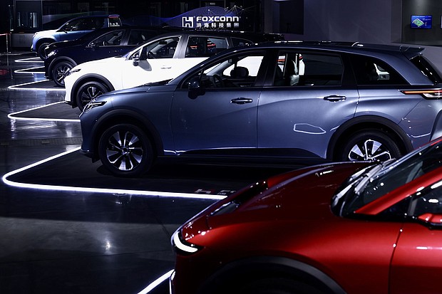 Various EV models during Hon Hai Technology Day (HHTD23) in Taipei, Taiwan, on October 1. Foxconn showcased their EV line up, including their new Model N cargo van, and signaled mass production plans for Model B, a 'sporty and intelligent crossover.'
Mandatory Credit:	Ritchie B Tongo/EPA-EFE/Shutterstock