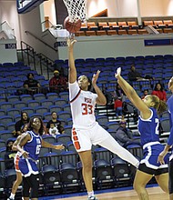 Virginia State University basketball player Ameesha Miller is a leading scorer and rebounder. When not on the court, she is a student and doting mother to her 2-year-old son Avery, who attends all home games at the VSU MultiPurpose Center.