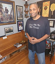 John W. Bynum Jr. has turned a guest bedroom into what he calls “The Colored Waiting Room,” in which he spotlights racial injustices of the segregation era and also pays tribute to Black heroes, including the Buffalo Soldiers and President Obama.