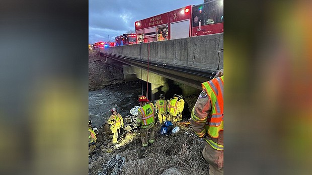 A man spent days trapped in wreckage before being discovered Tuesday under a bridge of Interstate 94 in Indiana's Porter County, authorities say.
Mandatory Credit:	Indiana State Police
