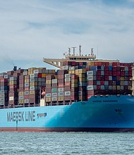 The Maersk Hangzhou sails in the Wielingen channel, Westerschelde, Netherlands in July 2018. The vessel was attacked by Houthi fighters on December 30 after entering the Red Sea.
Mandatory Credit:	Rene van Quekelberghe/Handout/Reuters