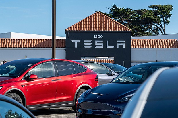 Vehicles at a Tesla store in Colma, California, US, on Wednesday, Dec. 13, 2023. Tesla Inc. will fix more than 2 million vehicles, its biggest recall ever, after the top US auto-safety regulator determined its driver-assistance system Autopilot doesn't do enough to guard against misuse.
Mandatory Credit:	David Paul Morris/Bloomberg/Getty Images/File