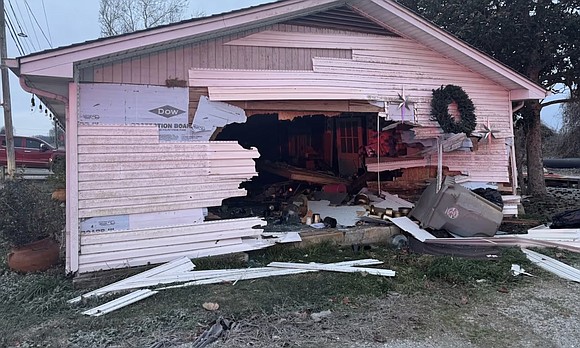 A Franklin County business was heavily damaged Wednesday morning after police say a woman drove through it.
