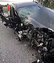 Authorities responded to reports of a hit-and-run crash after a reckless driver collided with a Florida Highway Patrol trooper vehicle, leading to a multi-agency manhunt.
Mandatory Credit:	WSVN