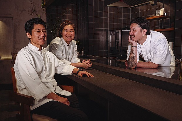 Chefs Toru Takano, Ami Hamasaki and Shun Sato (left-right) first met in an Australian bar over a decade ago. The trio recently opened Hong Kong restaurant Enishi, which means 'fate.'
Mandatory Credit:	Noemi Cassanelli/CNN