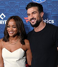 “The Bachelorette” star Rachel Lindsay’s husband, Bryan Abasolo, has filed for divorce. Lindsay and Abasolo are pictured here in Los Angeles in 2022.
Mandatory Credit:	Phillip Faraone/Getty Images for Fanatics