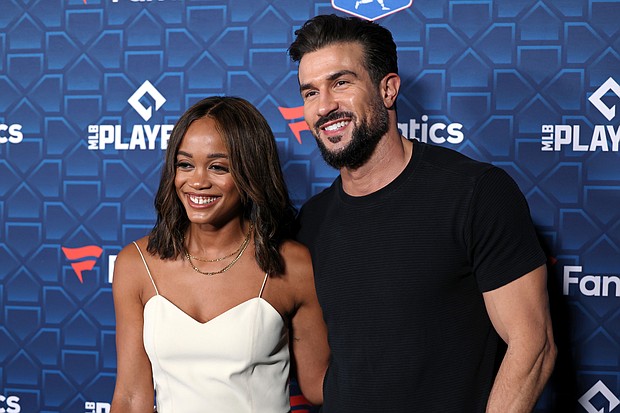 “The Bachelorette” star Rachel Lindsay’s husband, Bryan Abasolo, has filed for divorce. Lindsay and Abasolo are pictured here in Los Angeles in 2022.
Mandatory Credit:	Phillip Faraone/Getty Images for Fanatics