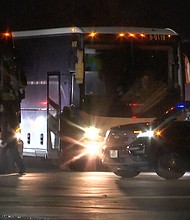 Migrants board buses around 1 a.m., Monday, at Chicago Rockford International Airport after arriving by plane from San Antonio, Texas.
Mandatory Credit:	WTVO NewsNation/AP