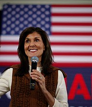 Nikki Haley speaks at a campaign town hall in Atkinson, New Hampshire, in December 14, 2023.
Mandatory Credit:	Brian Snyder/Reuters