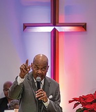 The Rev. A. Lincoln James Jr. delivers the keynote address during the Emancipation Day Service on New Year’s Day at Sharon Baptist Church in Henrico County.