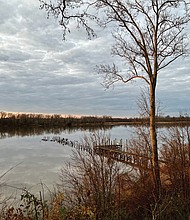 Setting sun over the James in Charles City