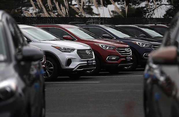 Brand new Hyundai Santa Fe SUVs are displayed at a Hyundai dealership on April 7, 2017 in Colma, California.
Mandatory Credit:	Justin Sullivan/Getty Images